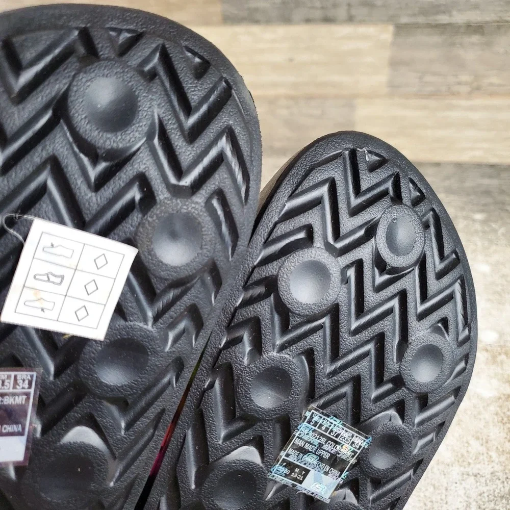 Skechers Girls Rainbow Slides Sandal Sz 5 Black Multi Striped Open Round Toe